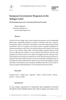 Refugee Crisis’ the Interdependence of Eu Internal and External Controls