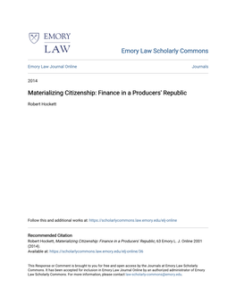 Materializing Citizenship: Finance in a Producers' Republic
