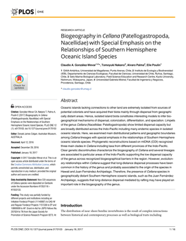 Biogeography in Cellana (Patellogastropoda, Nacellidae) with Special Emphasis on the Relationships of Southern Hemisphere Oceanic Island Species