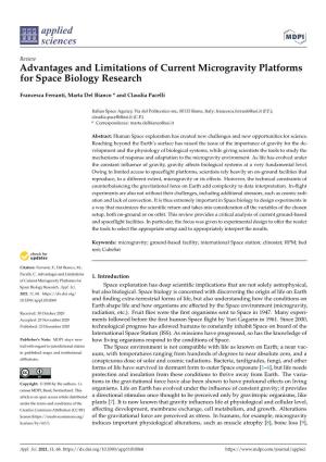 Advantages and Limitations of Current Microgravity Platforms for Space Biology Research