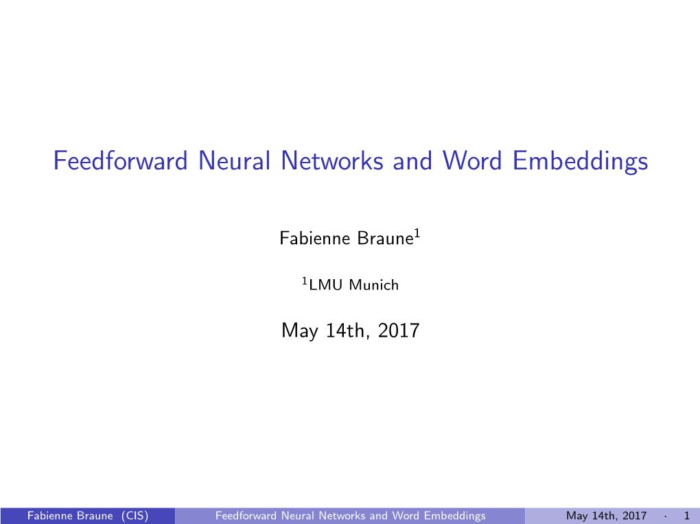 Feedforward Neural Networks and Word Embeddings