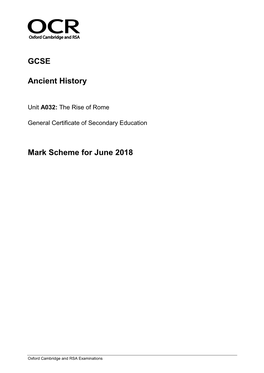 Mark Scheme A032/01 the Rise of Rome June 2018