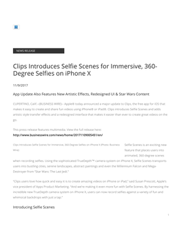 Clips Introduces Selfie Scenes for Immersive, 360- Degree Selfies on Iphone X