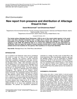 New Report from Presence and Distribution of Allactaga Firouzi in Iran