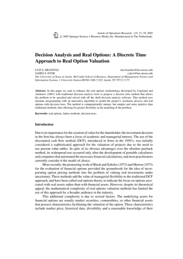 Decision Analysis and Real Options: a Discrete Time Approach to Real Option Valuation