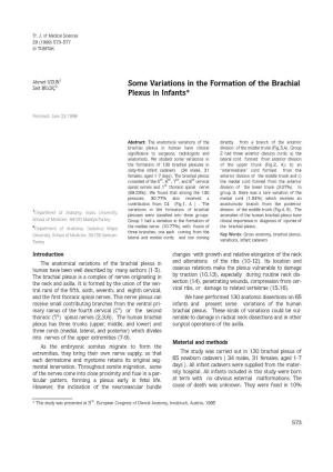 Some Variations in the Formation of the Brachial Plexus in Infants*
