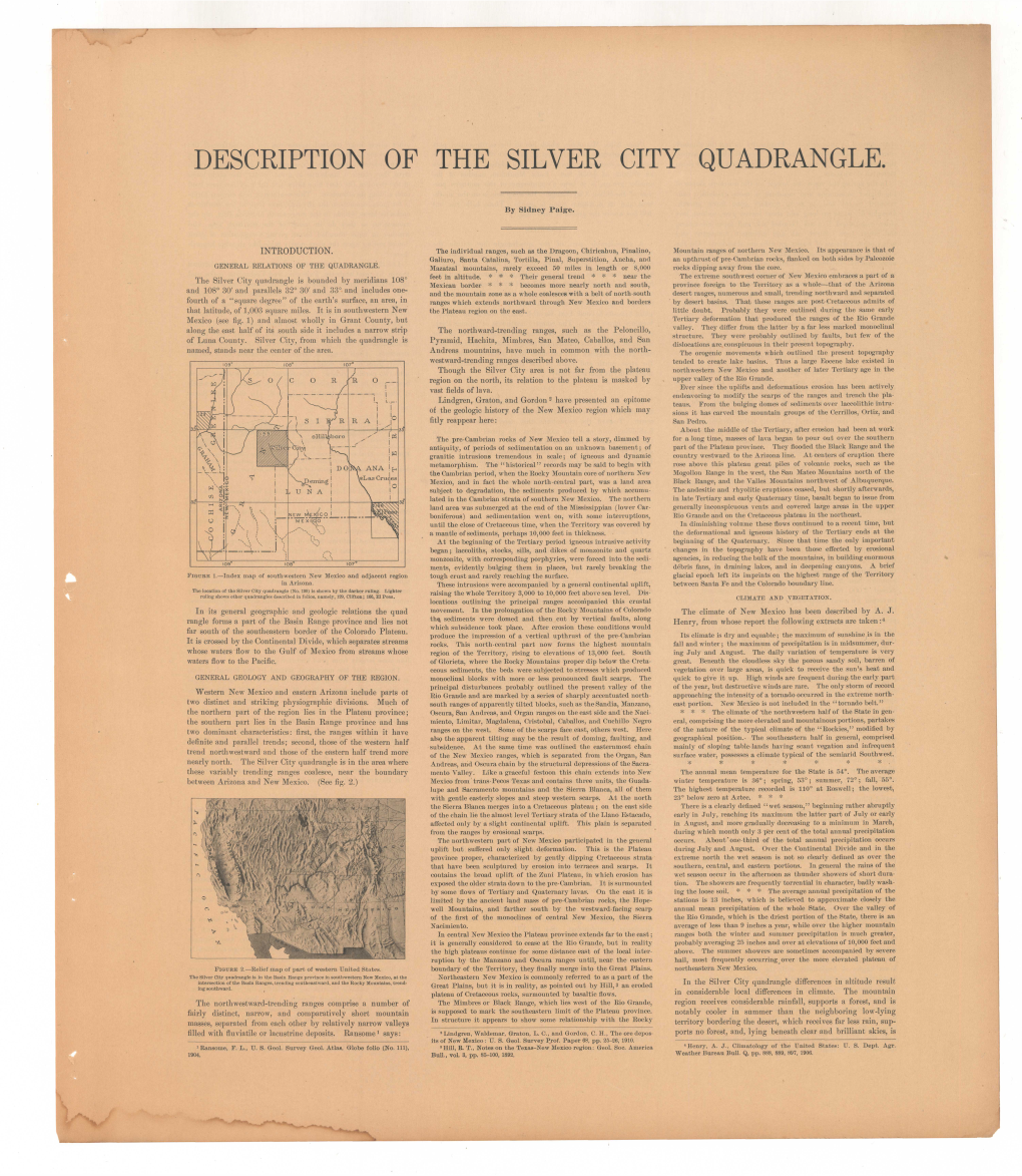 Description of the Silver City Quadrangle