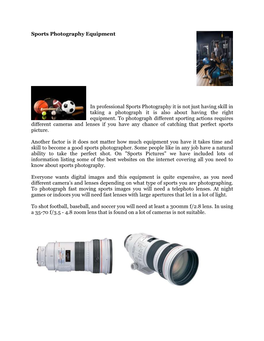 Sports Photography Equipment in Professional Sports Photography It