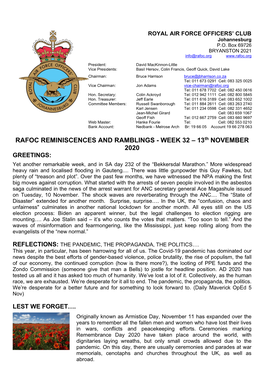 RAFOC REMINISCENCES and RAMBLINGS - WEEK 32 – 13Th NOVEMBER 2020 GREETINGS