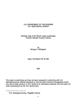 Geologic Map of the Mount Logan Quadrangle, Northern Mohave County, Arizona