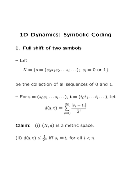 1D Dynamics: Symbolic Coding