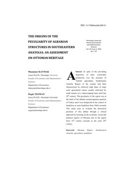 The Origins of the Peculiarity of Agrarian Structures in Southeastern...KAYMAK, TEOMAN