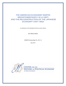 The American Economist Martin Bronfenbrenner (1914-1997) and the Reconstruction of the Japanese Economy (1947-1952)