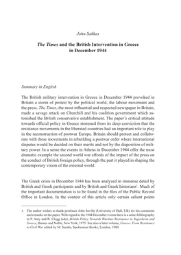 The Times and the British Intervention in Greece in December 1944