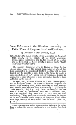 Some References to the Literature Concerning the Extinct Emus of Kangaroo Island and Elsewhere