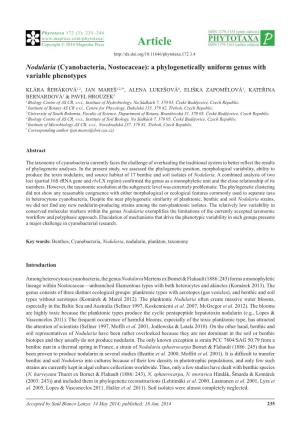 Nodularia (Cyanobacteria, Nostocaceae): a Phylogenetically Uniform Genus with Variable Phenotypes