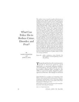 What Can Police Do to Reduce Crime, Disorder, and Fear?