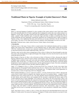 Traditional Music in Nigeria: Example of Ayinla Omowura’S Music