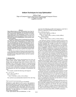 Uniform Techniques for Loop Optimizationt