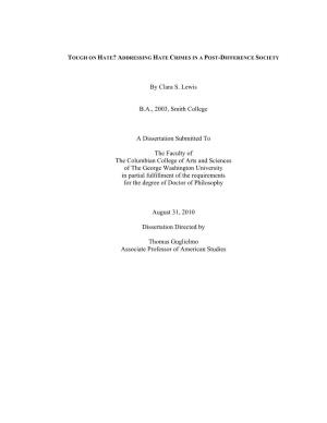 By Clara S. Lewis B.A., 2003, Smith College a Dissertation Submitted