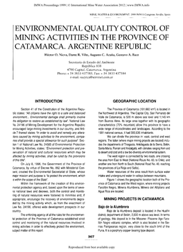 Environmental Quality Control of Mining Activities in the Province of Catamarca