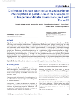 Differences Between Centric Relation and Maximum Intercuspation As Possible Cause for Development of Temporomandibular Disorder Analyzed with T-Scan III