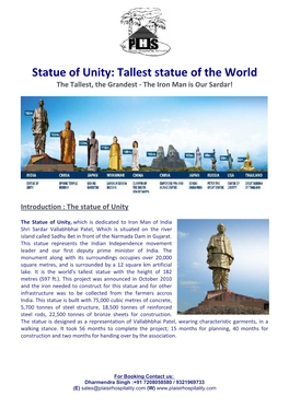 Statue of Unity: Tallest Statue of the World the Tallest, the Grandest - the Iron Man Is Our Sardar!