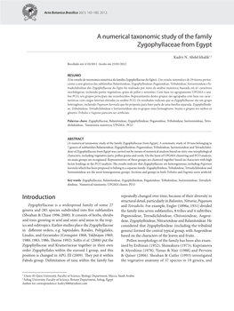 A Numerical Taxonomic Study of the Family Zygophyllaceae from Egypt