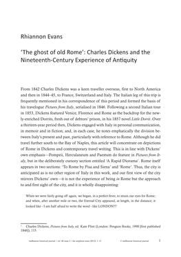 Rhiannon Evans 'The Ghost of Old Rome': Charles Dickens and The