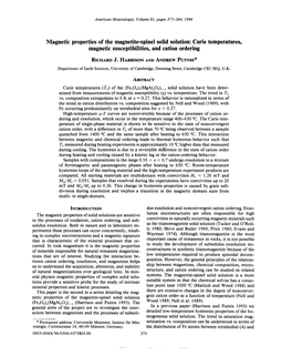 Magnetic Properties of the Magnetite-Spinel Solid Solution: Curie Temperatures, Magnetic Susceptibilities, and Cation Ordering