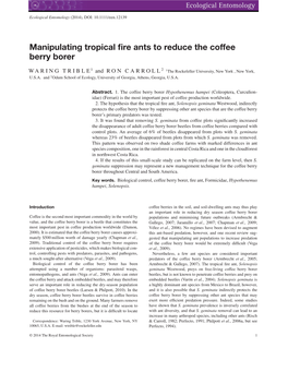 Manipulating Tropical Fire Ants to Reduce the Coffee Berry Borer
