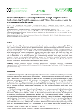 Revision of the Synechococcales (Cyanobacteria) Through Recognition of Four Families Including Oculatellaceae Fam