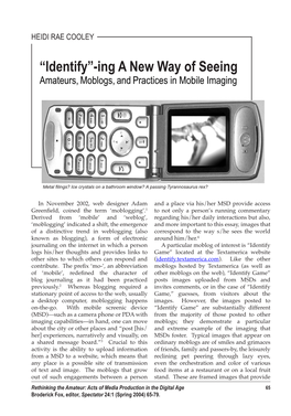 Identify”-Ing a New Way of Seeing Amateurs, Moblogs, and Practices in Mobile Imaging