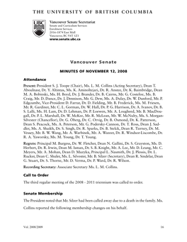 November 12 Vancouver Senate Minutes