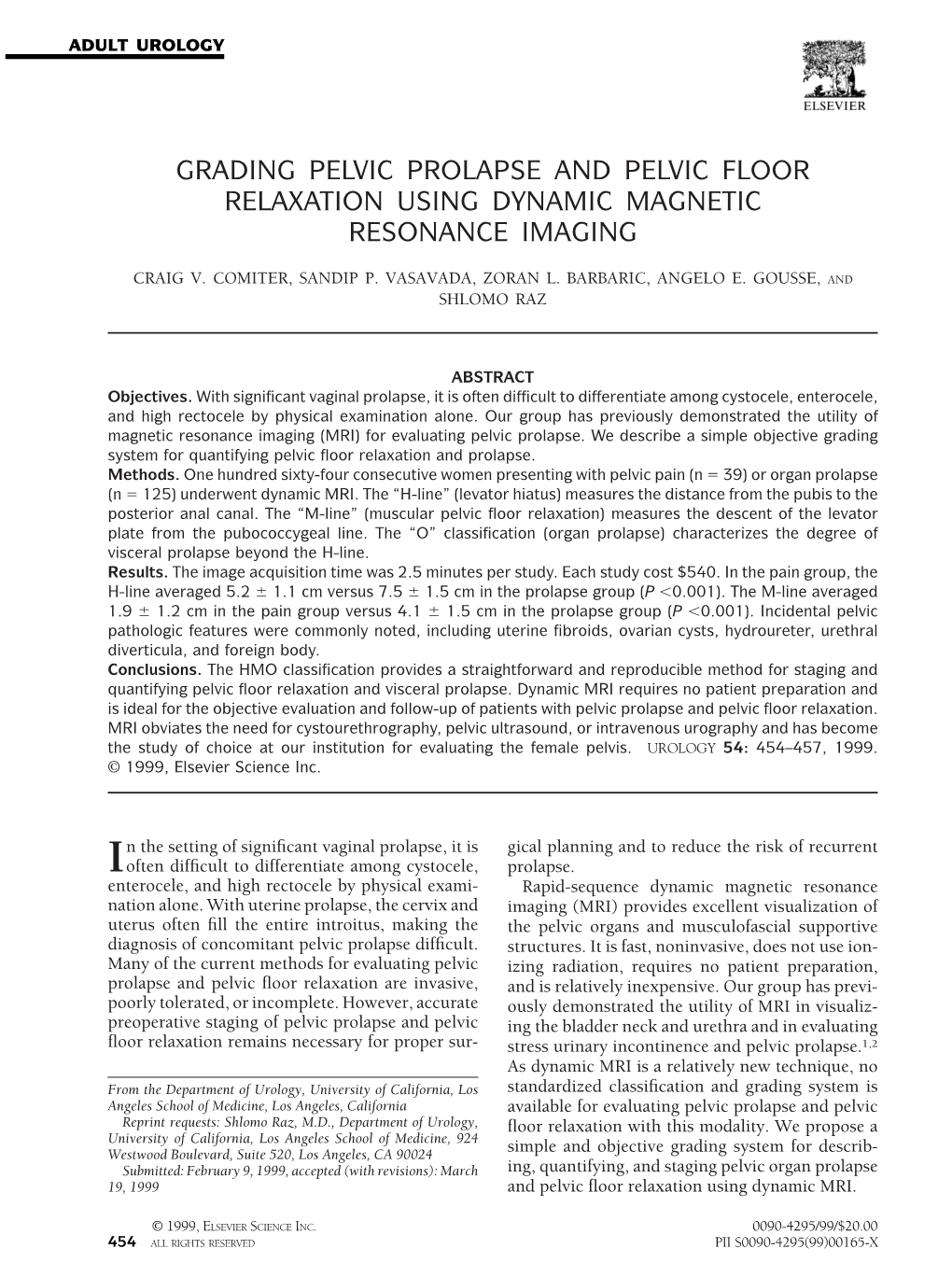 Grading Pelvic Prolapse and Pelvic Floor Relaxation Using Dynamic Magnetic Resonance Imaging