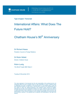 Chatham House's 90 Anniversary