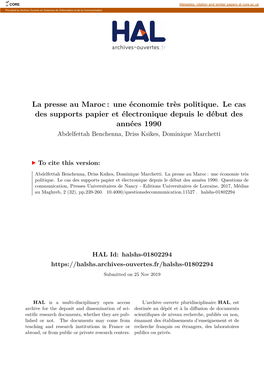 La Presse Au Maroc : Une Économie Très Politique