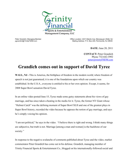 Grandich Comes out in Support of David Tyree