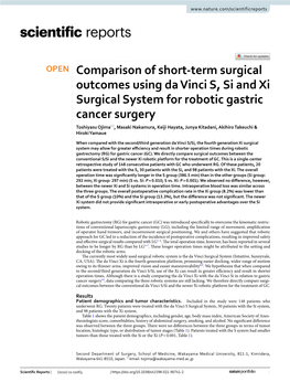 Comparison of Short-Term Surgical Outcomes Using Da Vinci S, Si and Xi Surgical System for Robotic Gastric Cancer Surgery