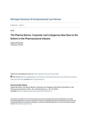 The Pharma Barons: Corporate Law's Dangerous New Race to the Bottom in the Pharmaceutical Industry