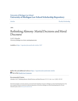 Rethinking Alimony: Marital Decisions and Moral Discourse Carl E