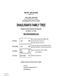 DHAULRIAN's FAMILY TREE SHAJRA E SADAT RASOOLPUR DHAULRI Dist