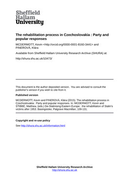 The Rehabilitation Process in Czechoslovakia