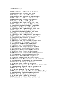 Open Era Slam Kings, up to 1972 Wimbledon Final