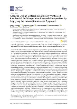 Acoustic Design Criteria in Naturally Ventilated Residential Buildings: New Research Perspectives by Applying the Indoor Soundscape Approach