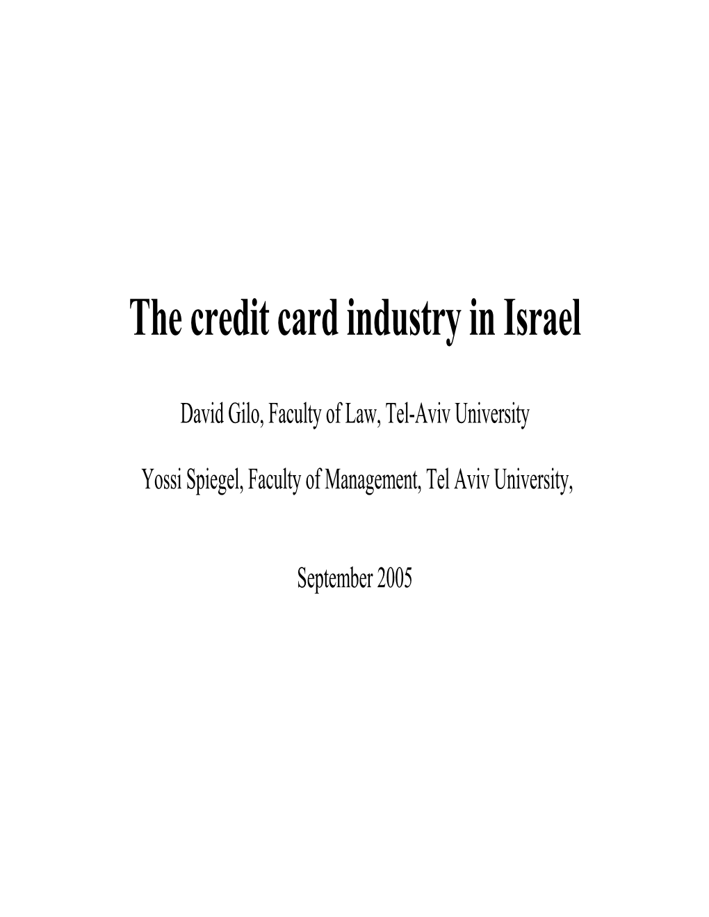 The Credit Card Industry in Israel