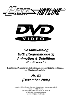Gesamtkatalog BRD (Regionalcode 2) Animation & Spielfilme Nr. 83