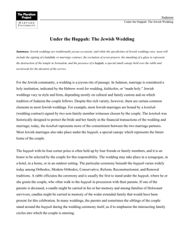 Under the Huppah: the Jewish Wedding
