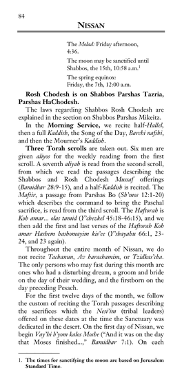 NISSAN Rosh Chodesh Is on Sunday