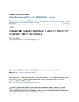 Connecting Children to Nature: a Multiple Case Study of Nature Center Preschools